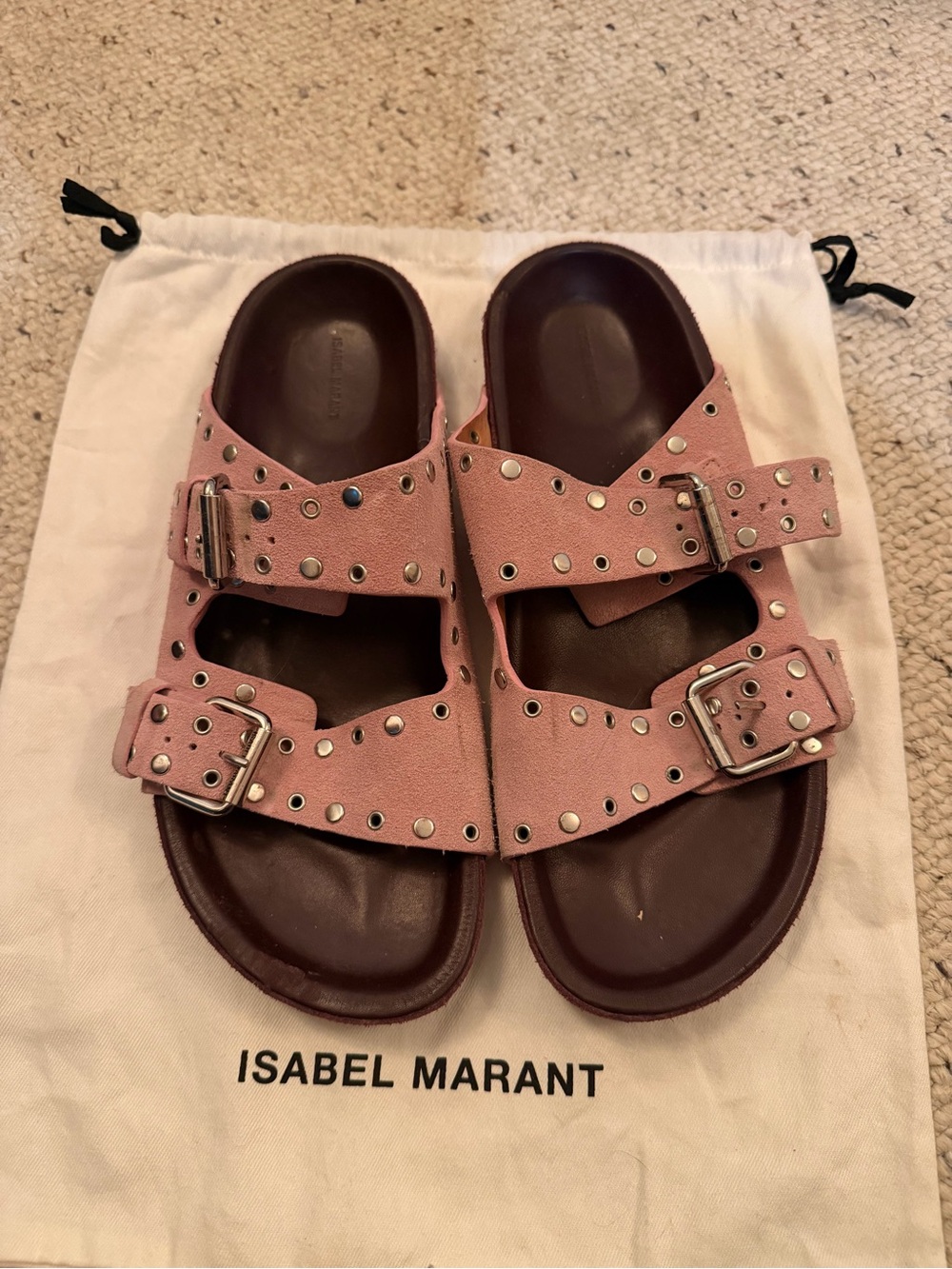 Isabel Marant Pink Studded Double Buckle Sandals Lennyo
